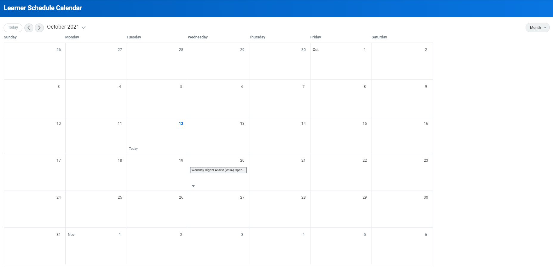 Learner Schedule Calendar Screenshot