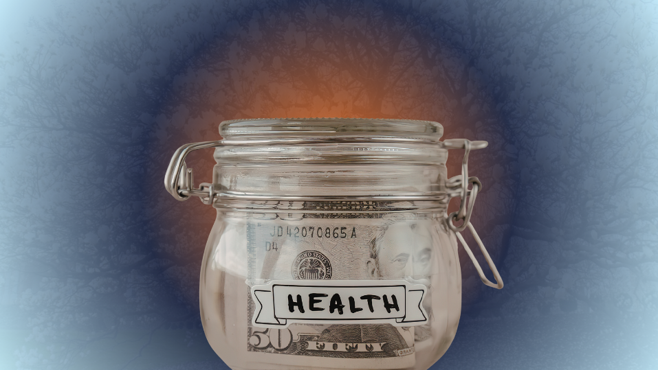 Jar with money in it reading Health