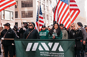 Maria Terry, ER Consultant, at rally for veterans in NYC